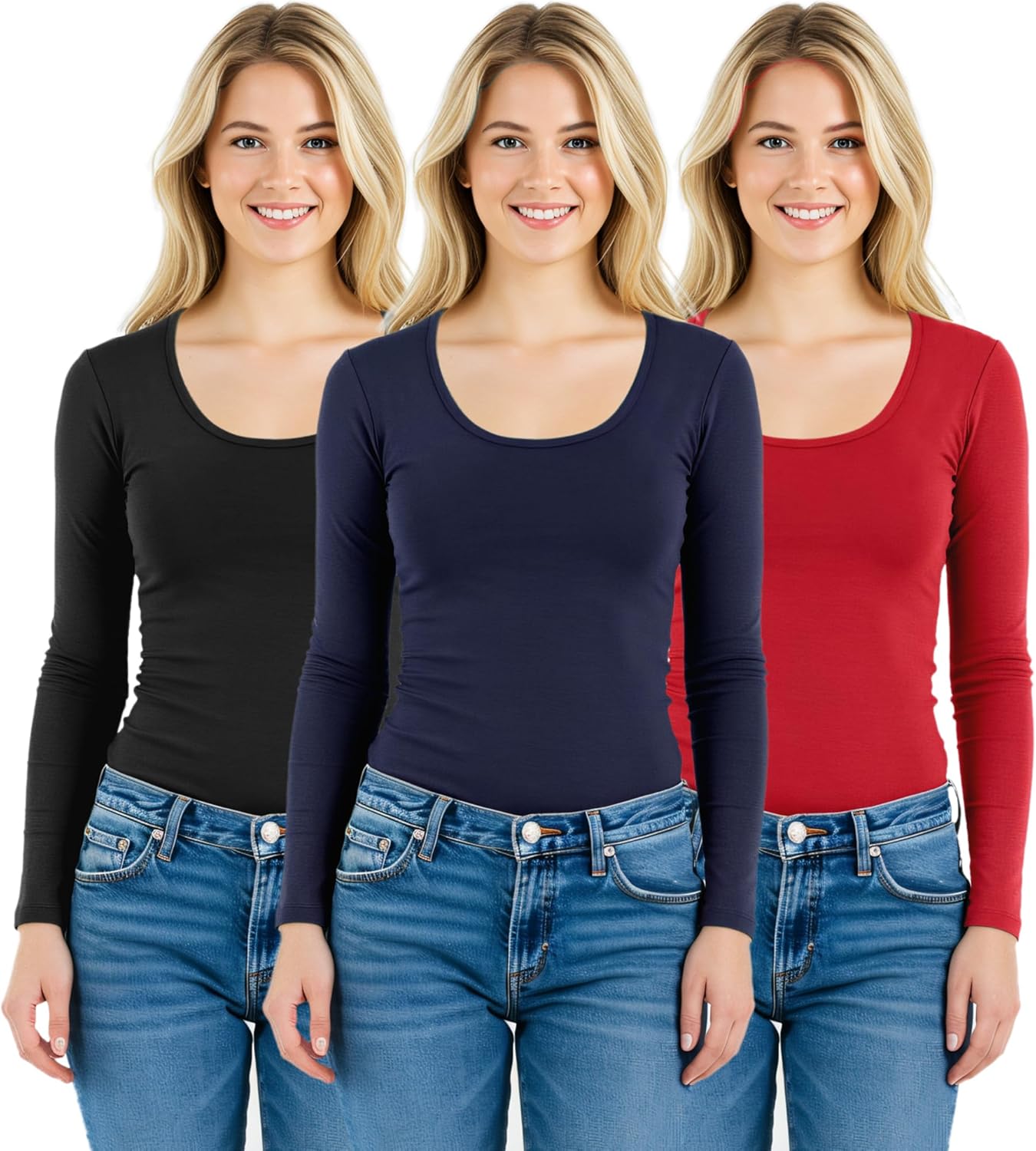 Emmalise Women's Basic Athletic Fit Long Sleeve Tee for Comfort
