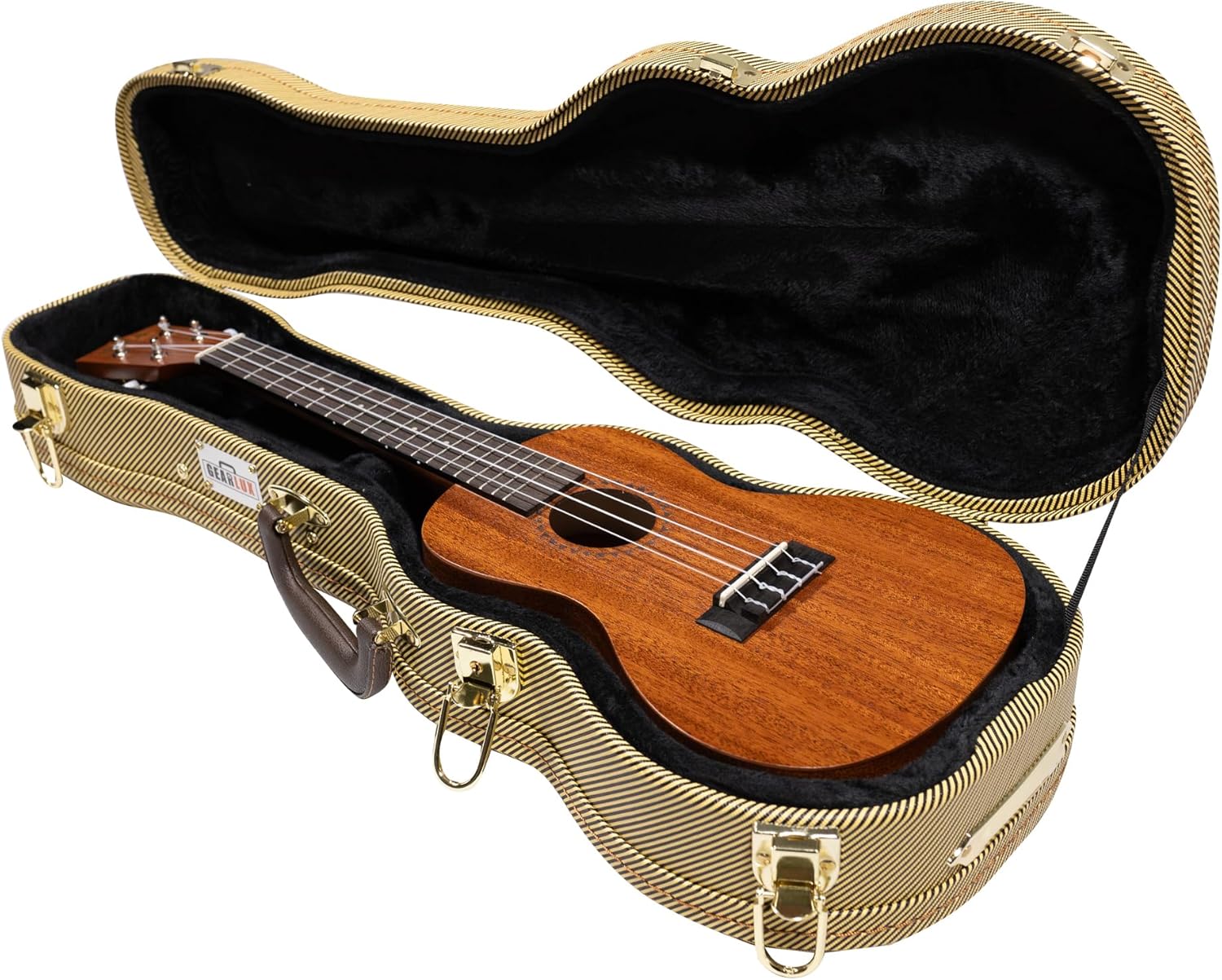 Gearlux Wooden Concert Ukulele Case with Plush Padding and Lock