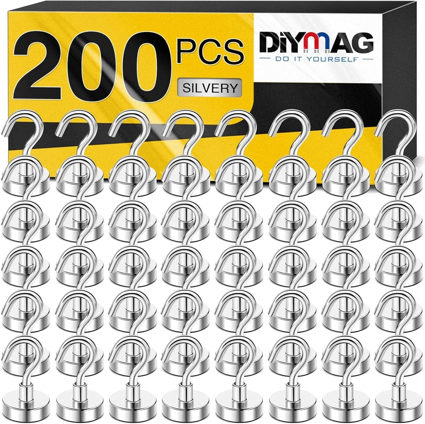 DIYMAG Magnetic Hooks for Heavy Duty Hanging Needs - 200 Pack