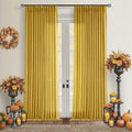 Pleated Linen Curtains 96 in Two Panel Set - Semi Sheer Mustard Gold