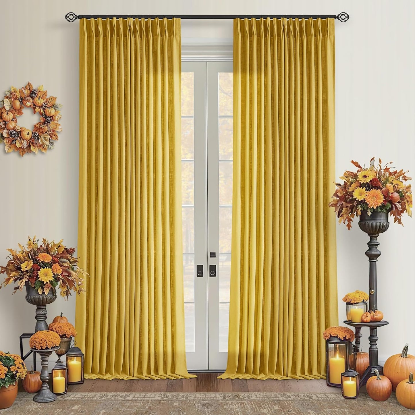 Pleated Linen Curtains 96 Inches Long for Living Room Decor