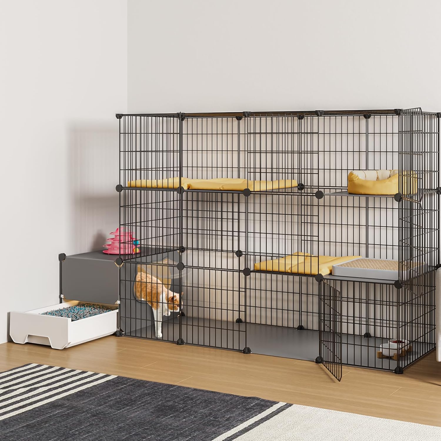 Oneluck Cat Cage with Litter Box for 1-2 Cats, Large Playpen
