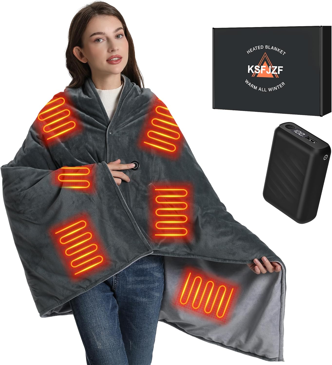 Battery Heated Blanket with 20000mAh Power Bank for Comfort