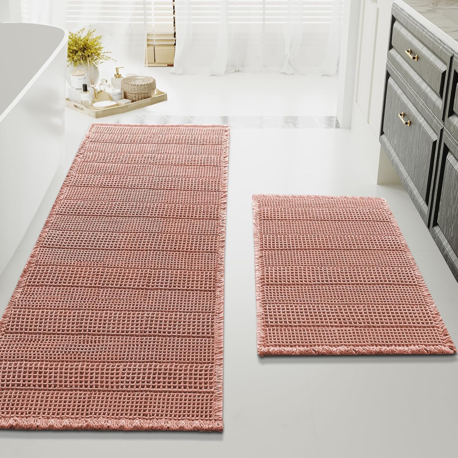 H.VERSAILTEX Waffle Bath Mat Set for Ultra Soft Bathroom Floors