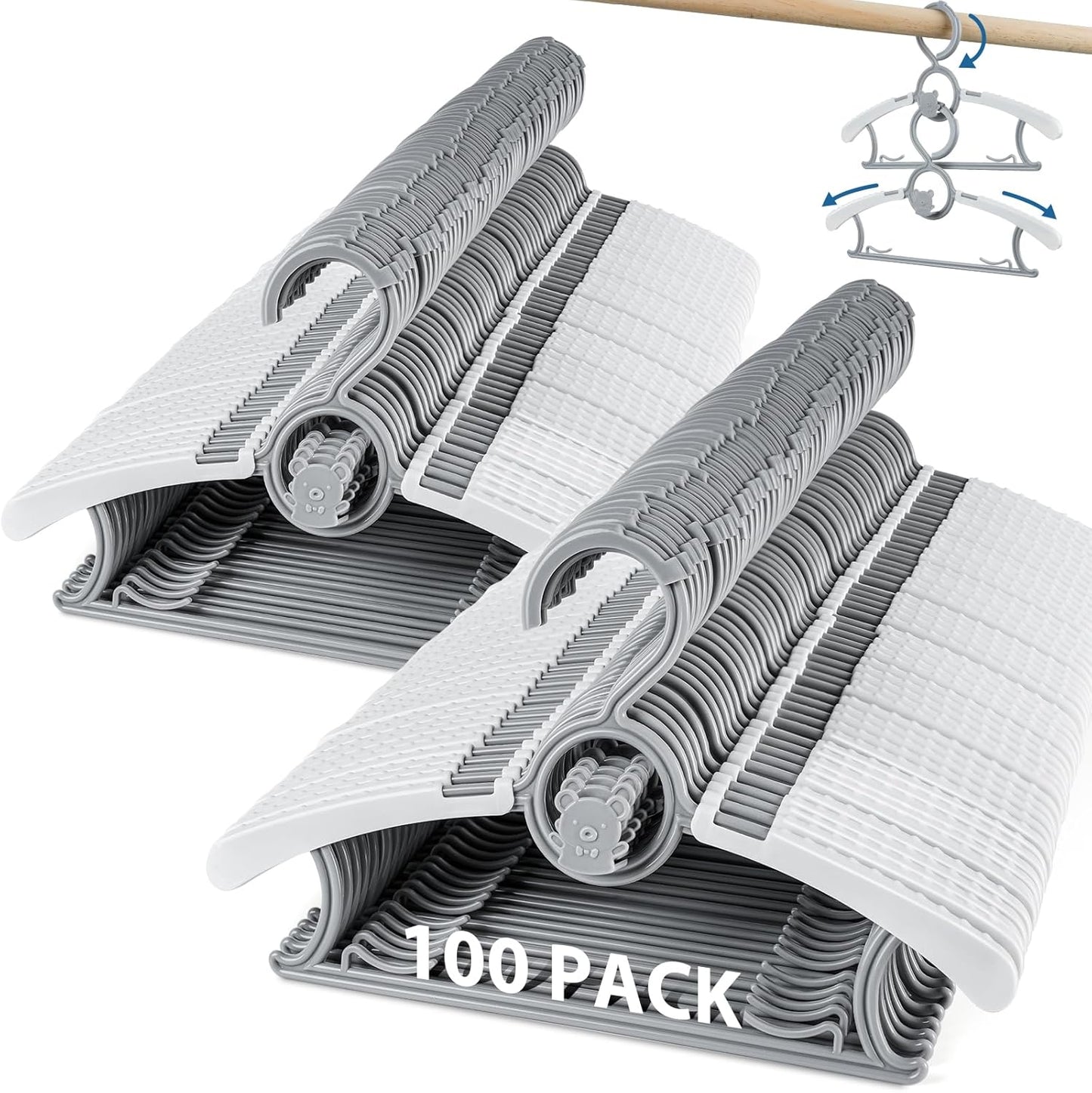 Adjustable Baby Hangers 100 Pack for Kids Clothes Storage