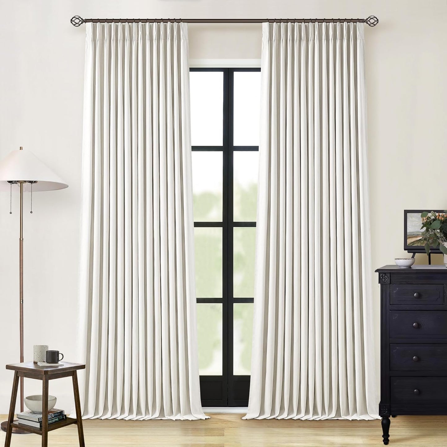 Natural Linen 100% Blackout Pinch Pleated Curtains 108 in Long