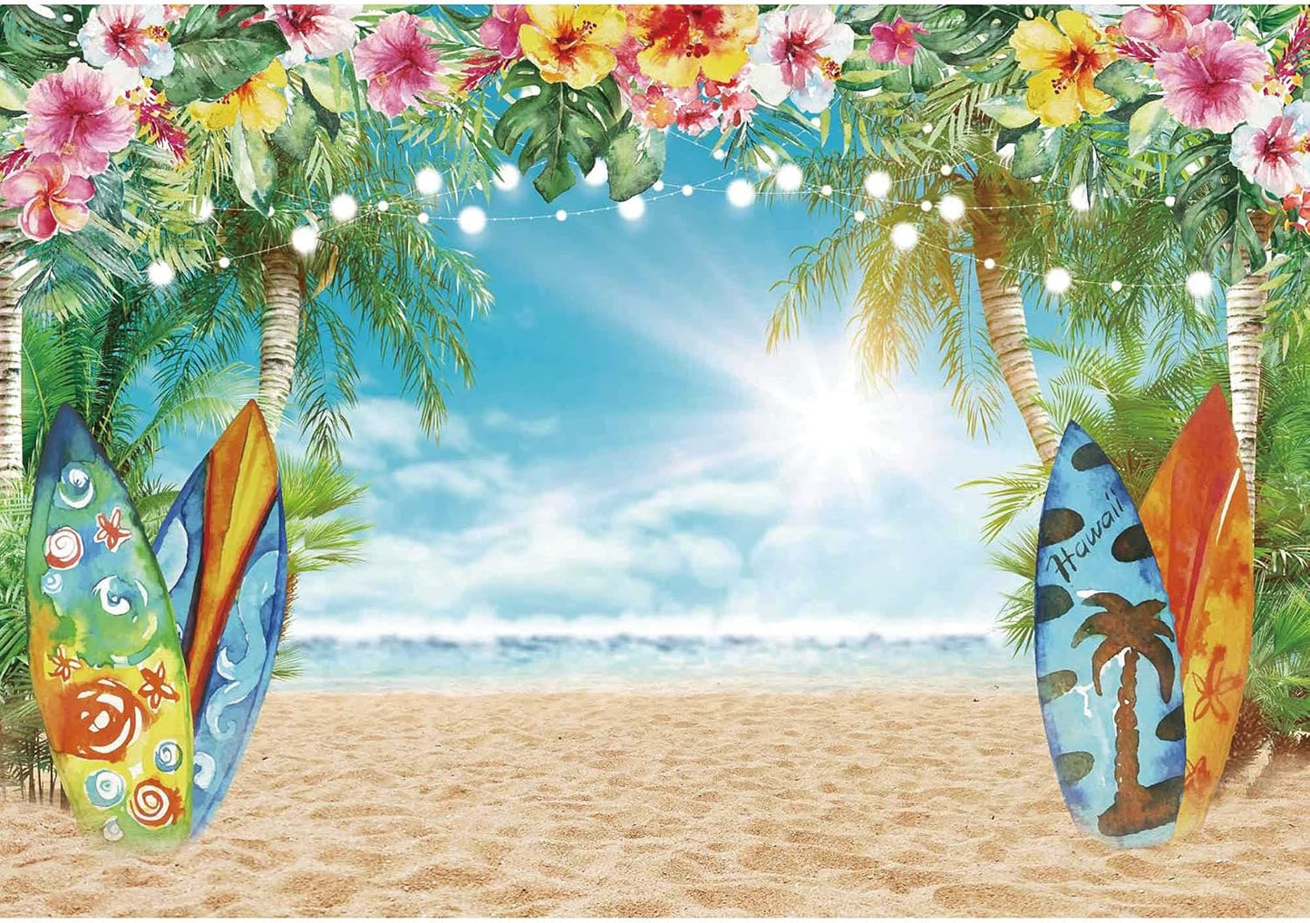10x8FT Polyester Fabric Tropical Beach Backdrop for Parties