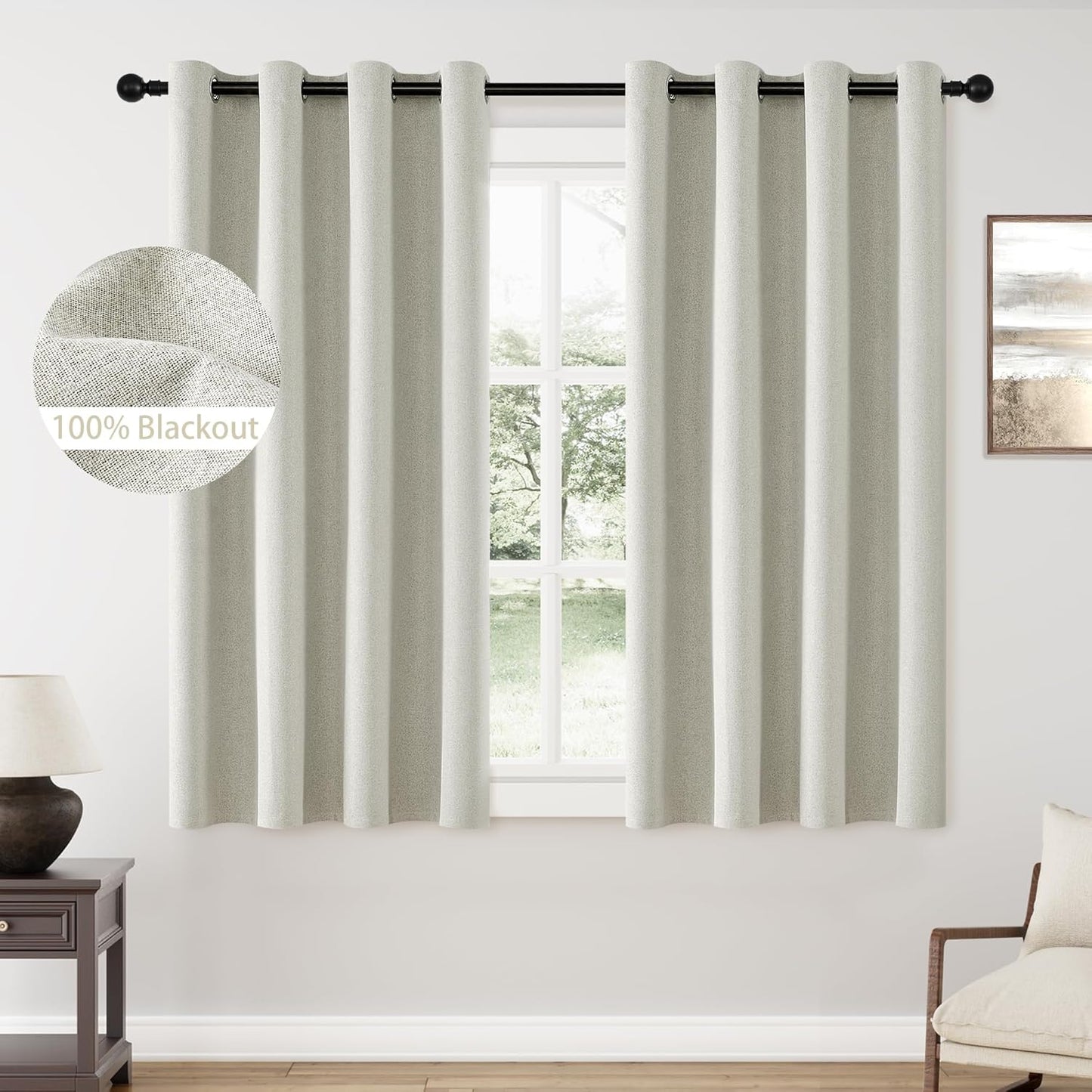 100% Blackout Greyish Beige Curtains for Bedroom & Living Room