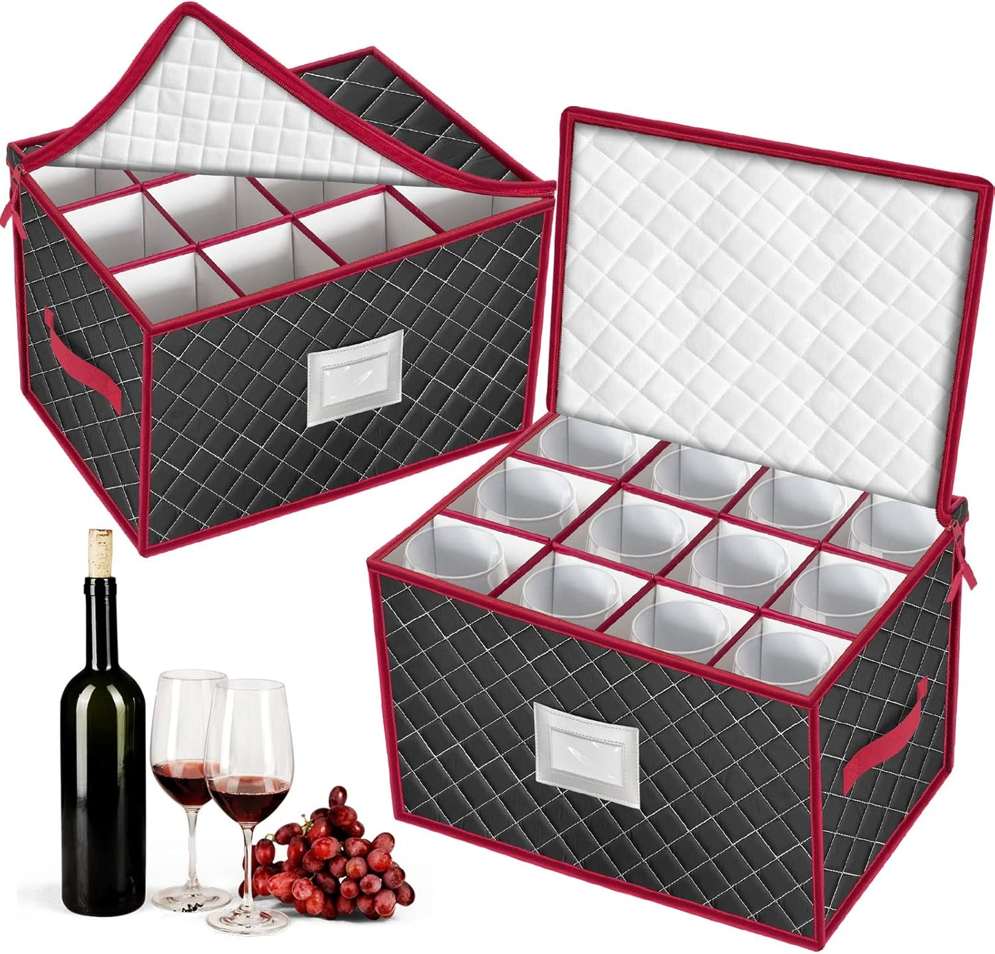 VERONLY Christmas Stemware Storage Cases for 24 Wine Glasses