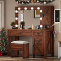Farmhouse Vanity Makeup Desk with Charging Station - Rustic Brown