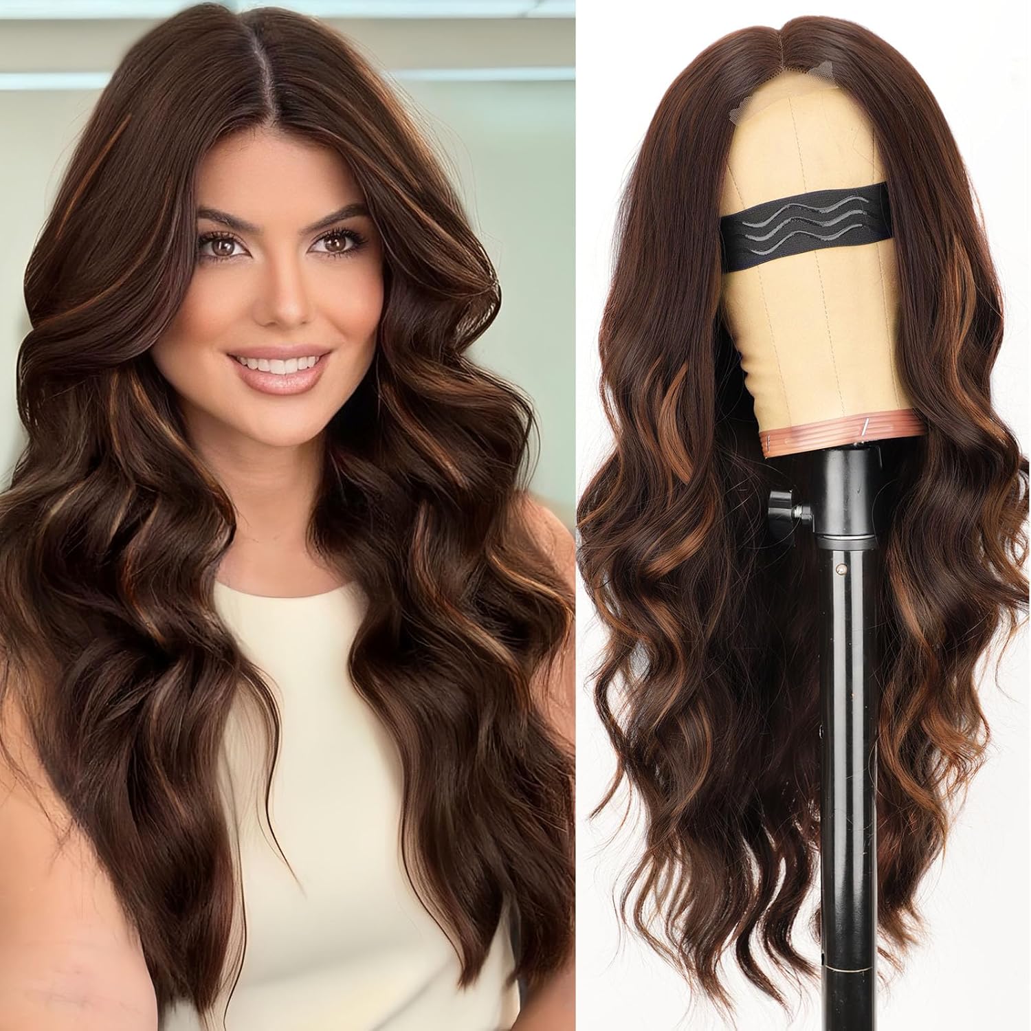 AISI HAIR Long Wavy Lace Hairline Wig for Women - 26 Inch