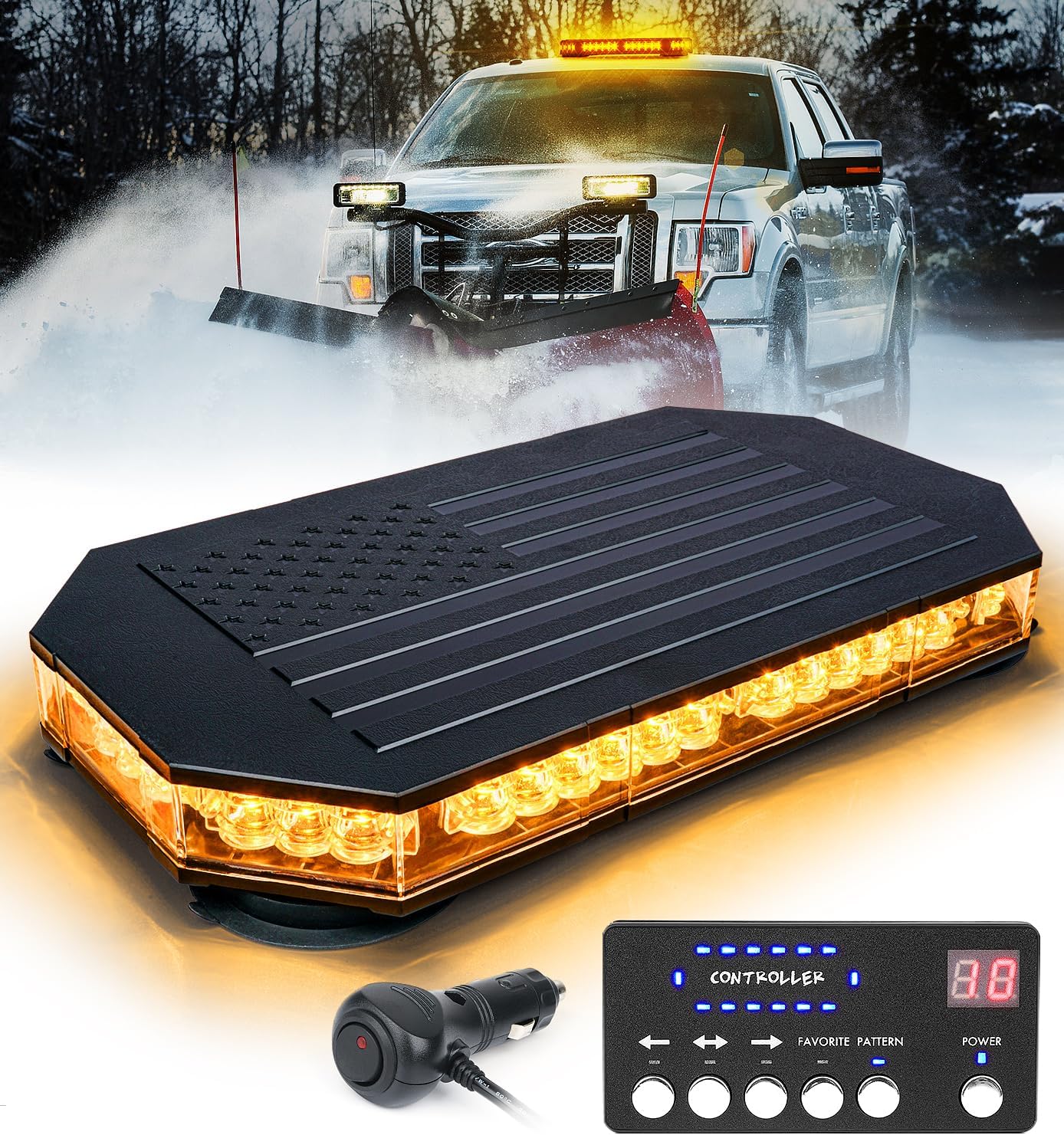 LUMENIX Amber 42 LED Rooftop Strobe Beacon Lights for Safety