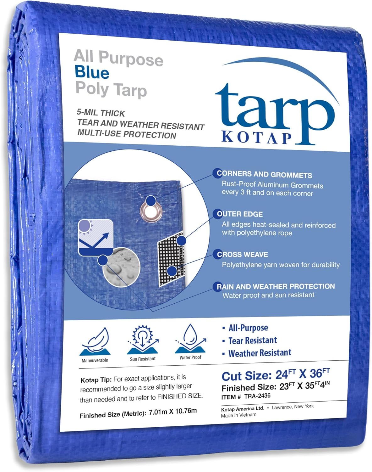 Kotap 24 x 36 Ft Waterproof Multi-Use Poly Tarp for Protection