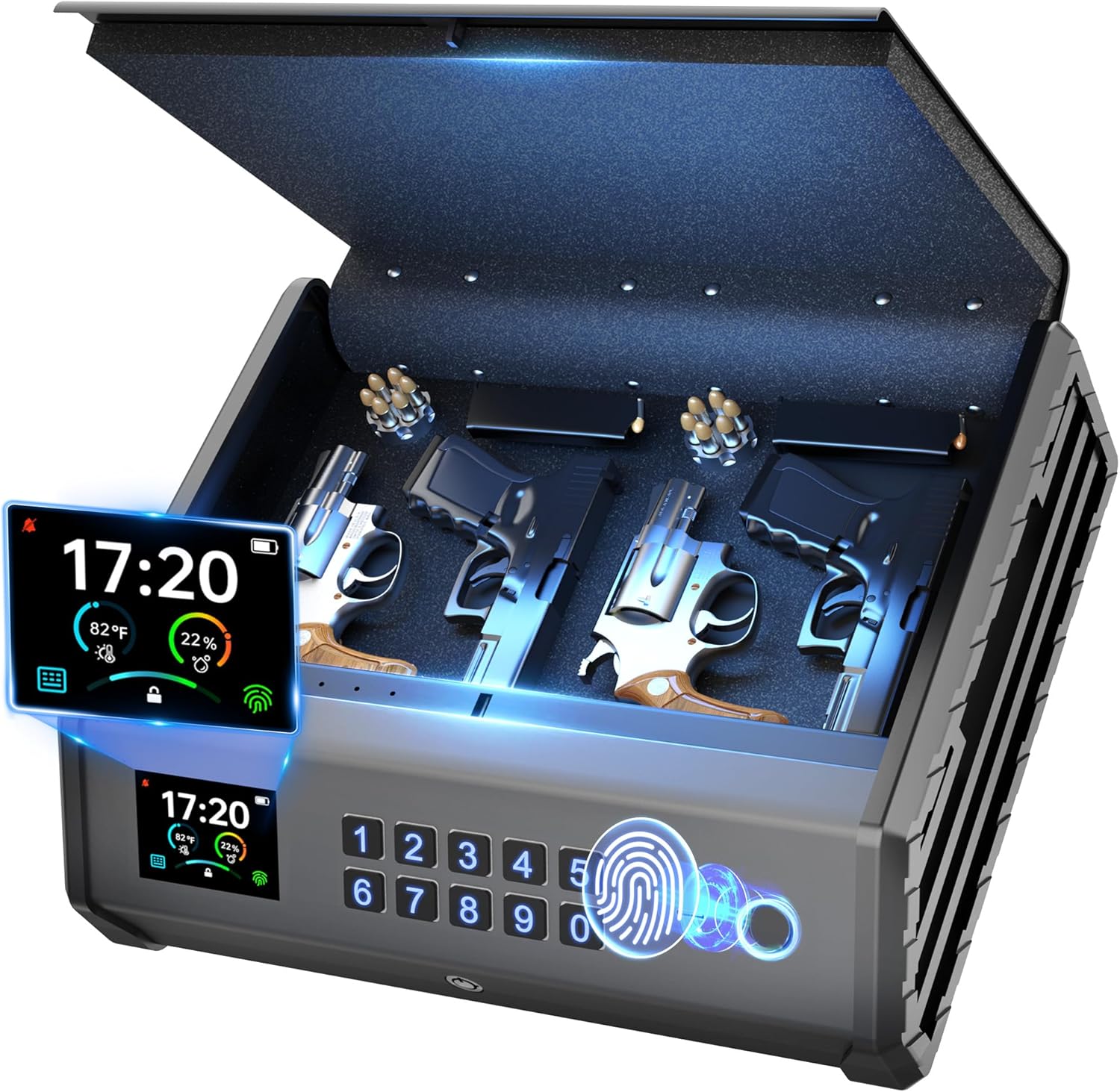 Biometric Pistol Safe with LCD Display and Emergency Power Supply