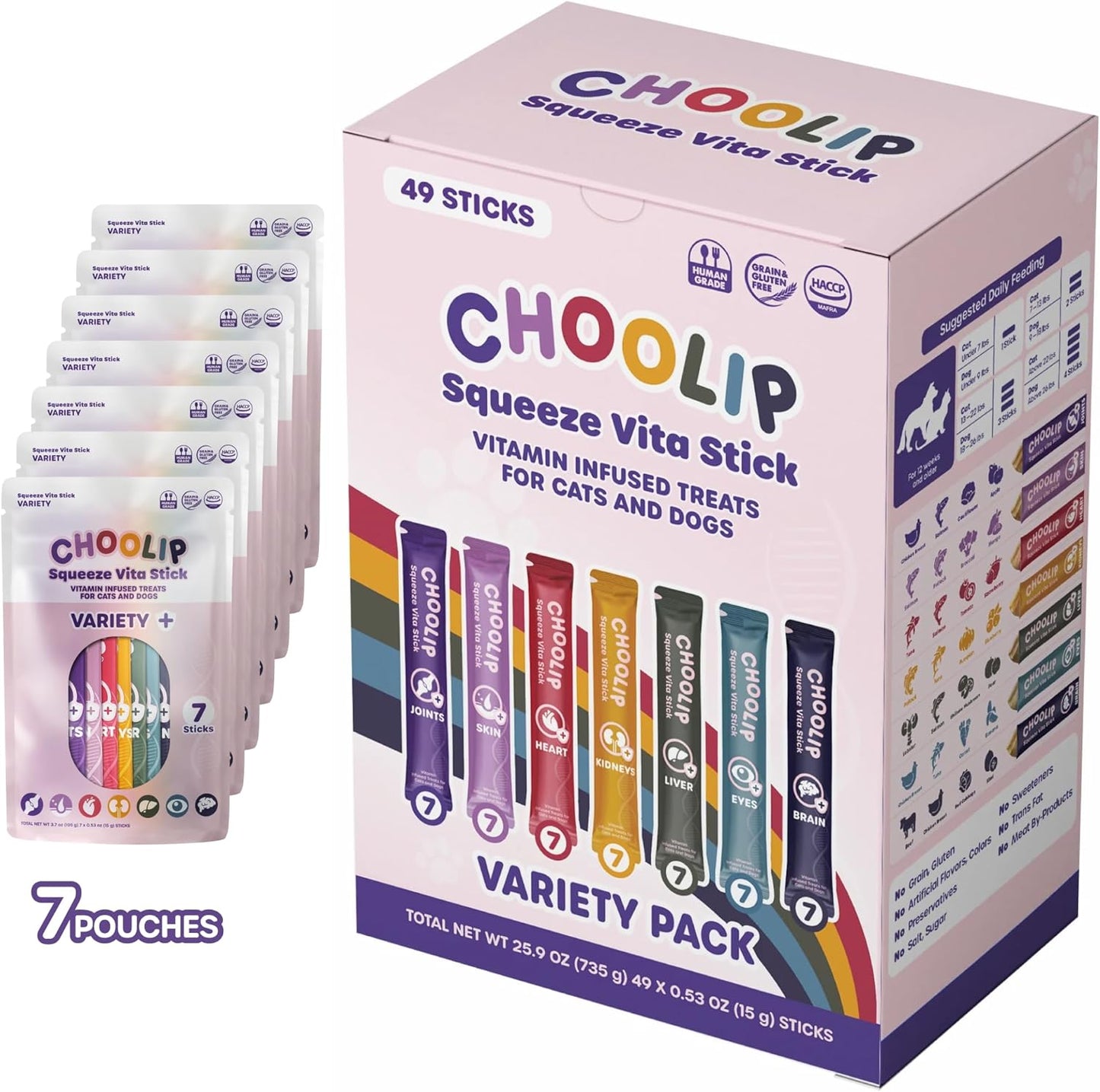 Choolip Squeeze Vita Stick Lickable Treats for Cats and Dogs