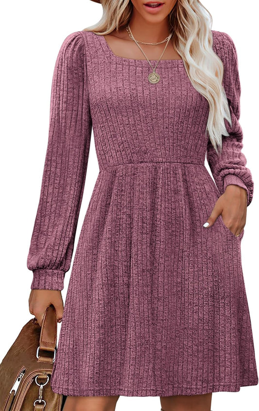 OFEEFAN Womens Knit Sweater Dress with Pockets for Style