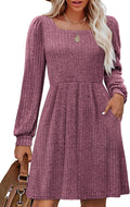 Womens Knit Sweater Dress with Pockets Square Neck - Cozy Versatile