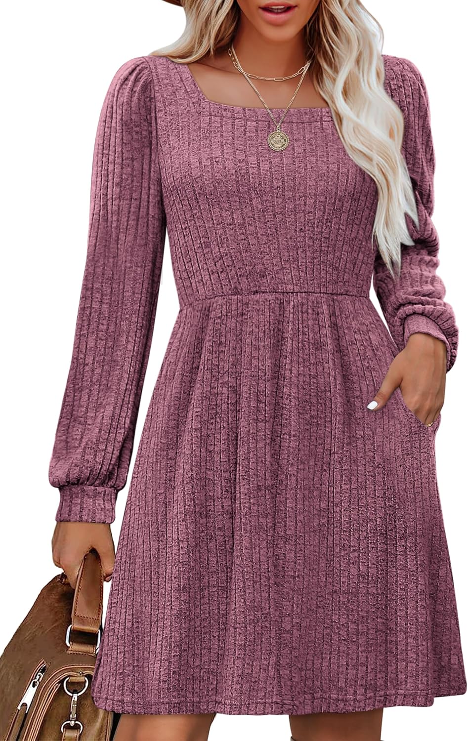 OFEEFAN Womens Knit Sweater Dress with Pockets for Style