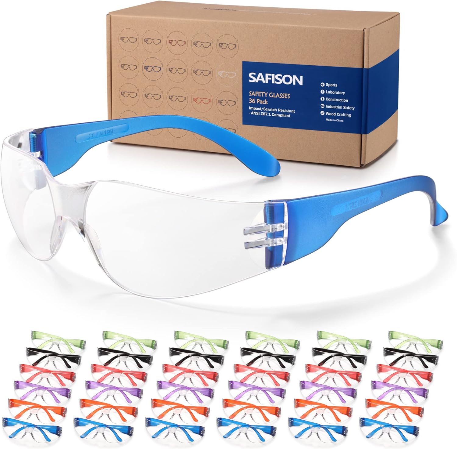 36 Pack Safety Glasses Bulk for Construction and Lab Use