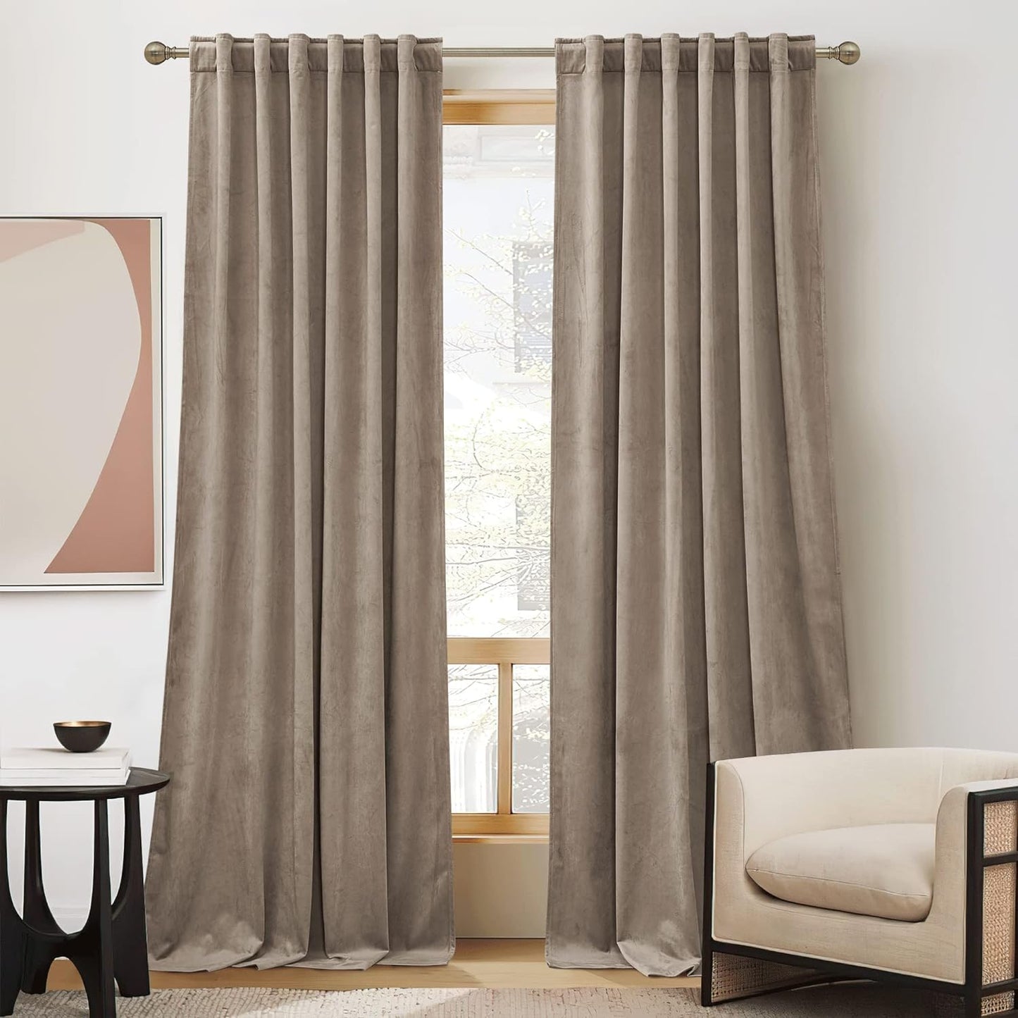 RYB Home Taupe Velvet Door Curtains - Thermal Luxury Privacy