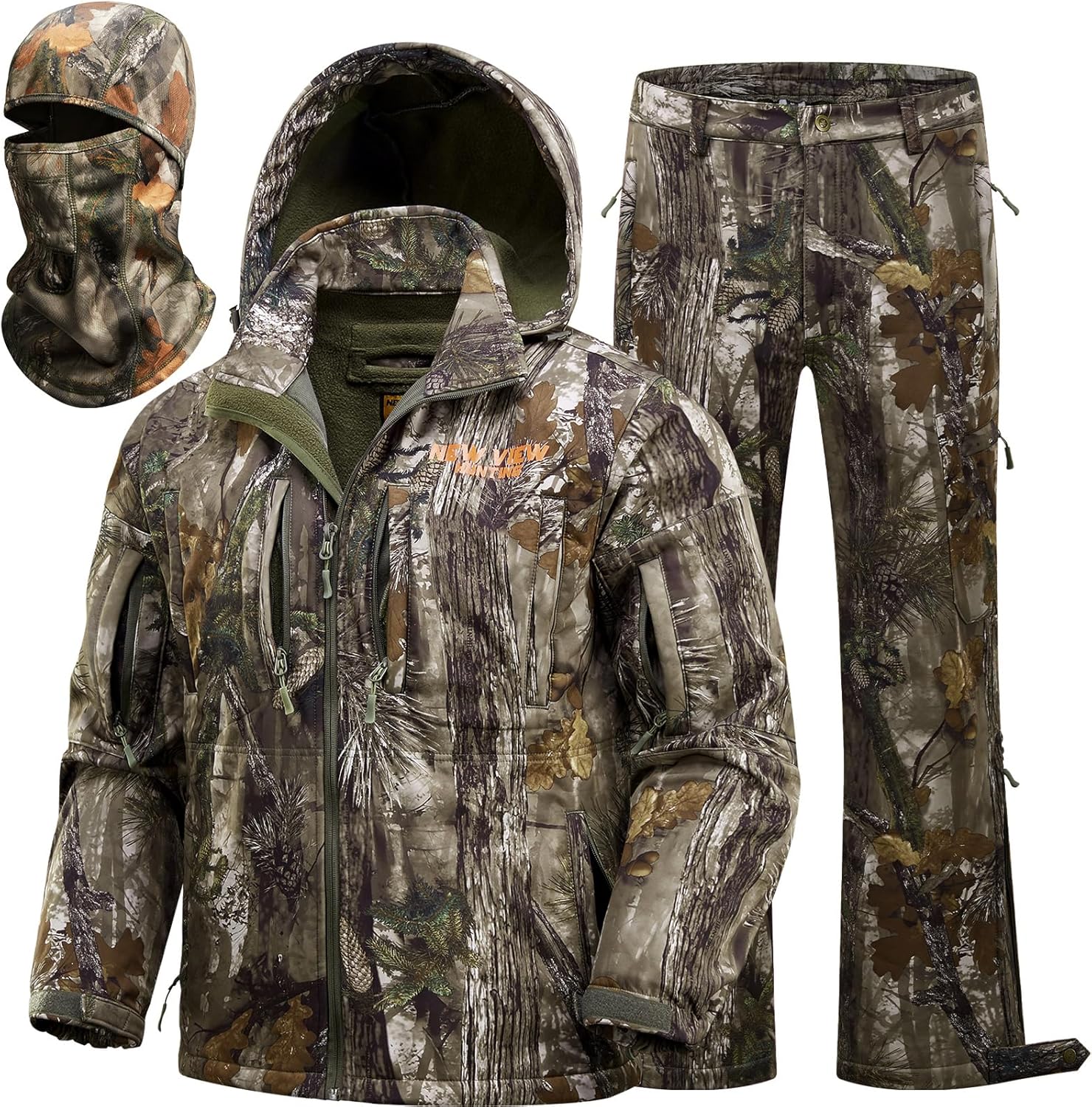 Camo Hunting Clothes for Men with Warm Fleece Lining and Mask