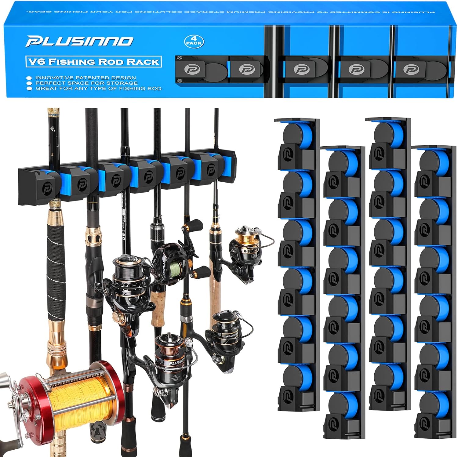 PLUSINNO V6 Fishing Rod Holders for Garage - Secure Storage