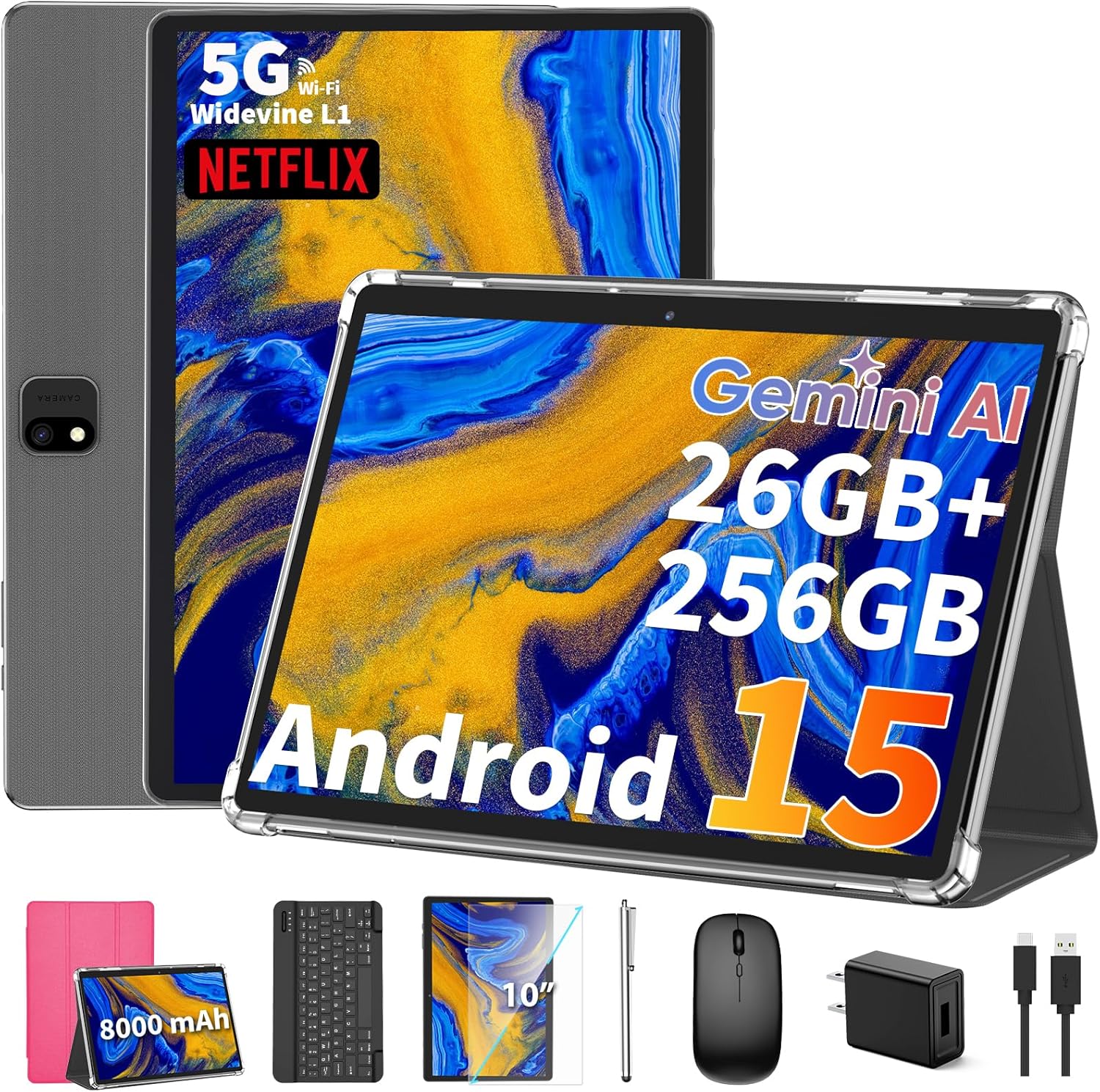 2025 Android 15 Tablet with Keyboard and 256GB Storage