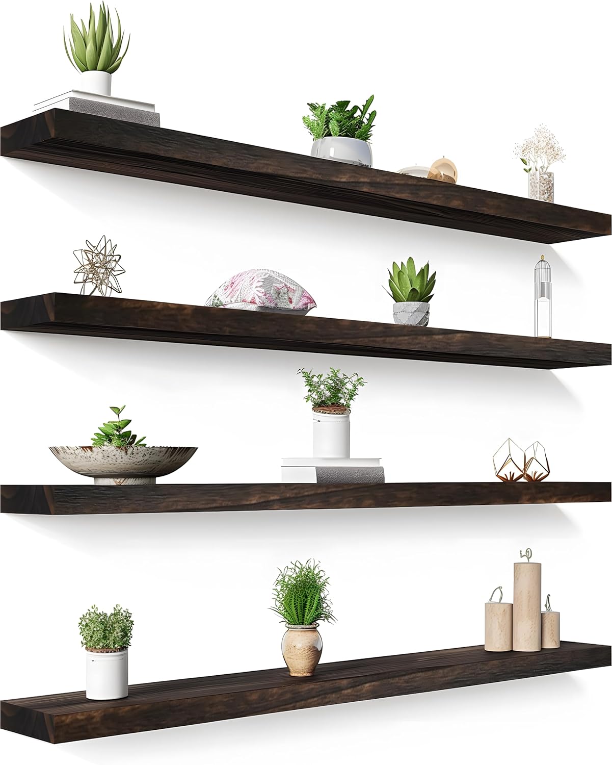48 Inch Floating Shelves for Wall Rustic Brown Wood Set of 4