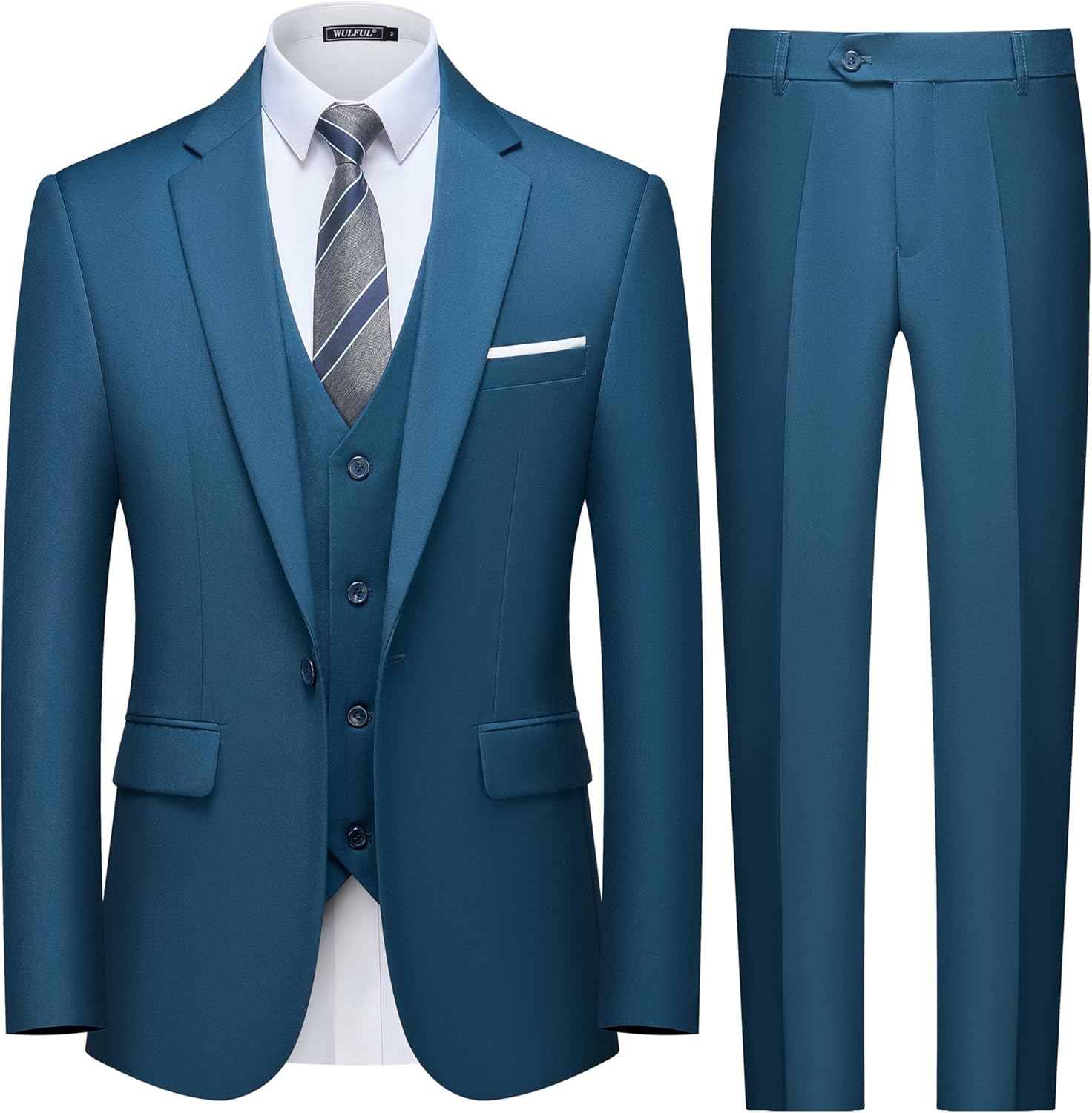 WULFUL Men's Slim Fit 3 Piece Suit for Business and Parties