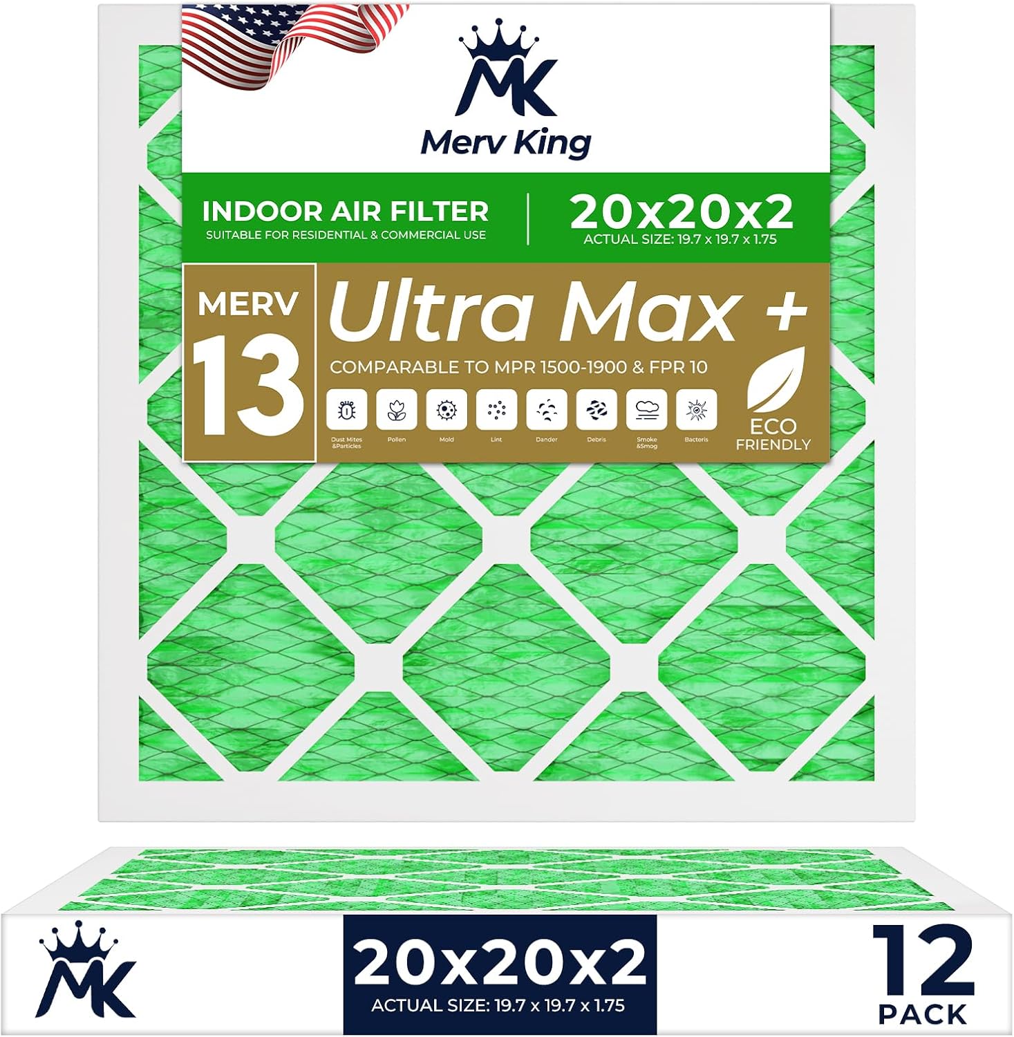 MervKing 20x20x2 Air Filter - MERV 13 for Clean Indoor Air