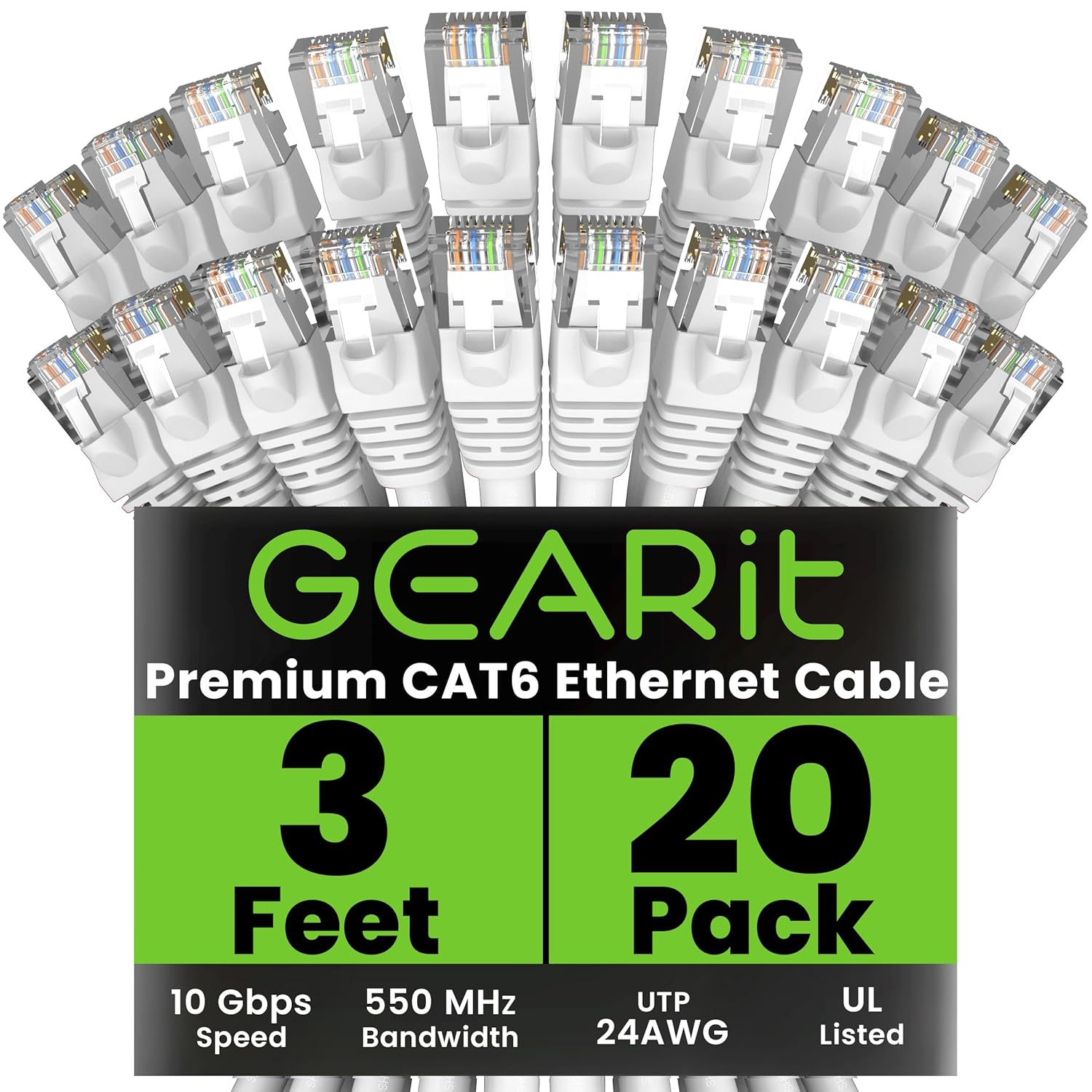 GEARit Cat 6 Ethernet Cable 20-Pack 3 Feet for High-Speed Internet