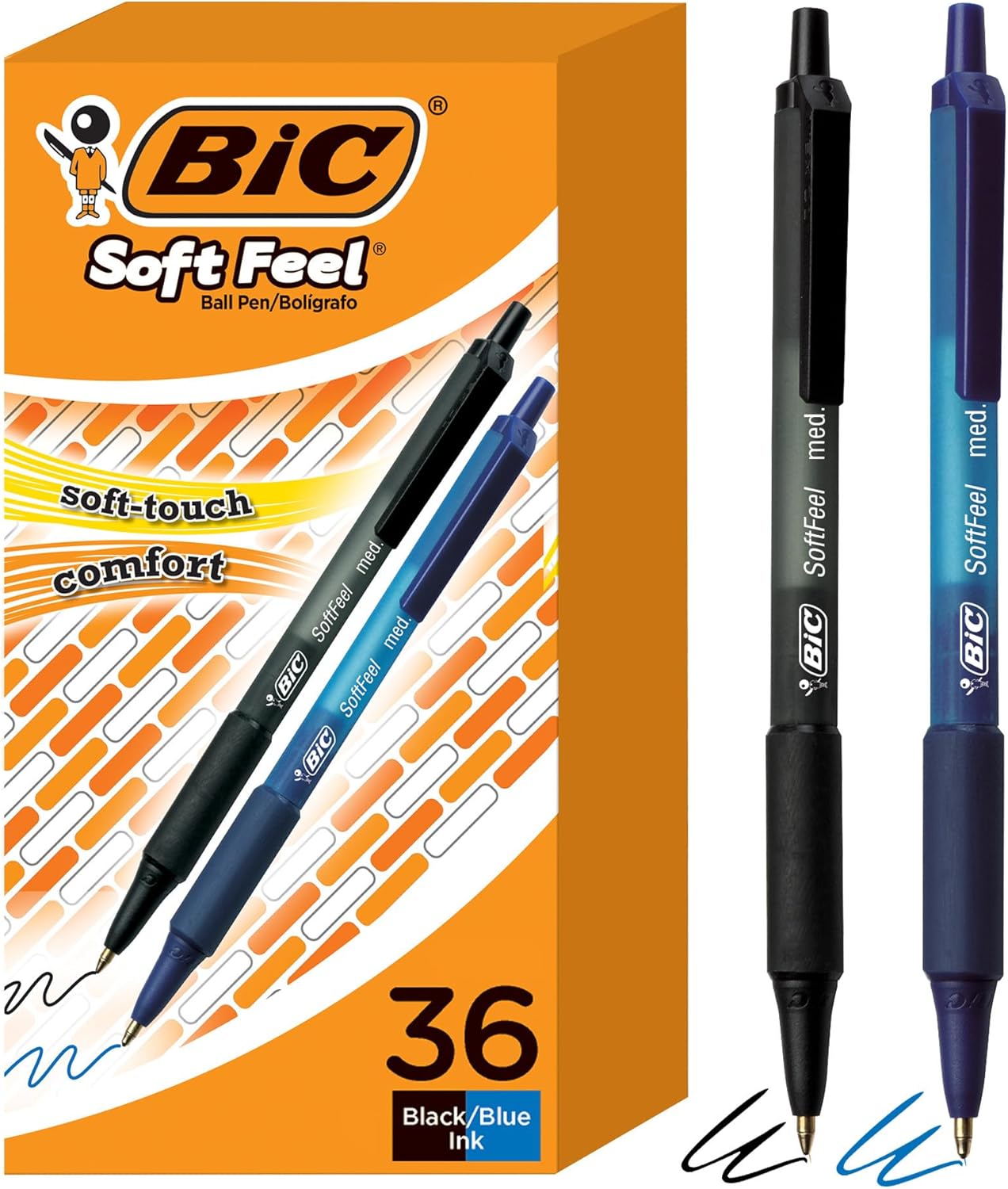 BIC Soft Feel Retractable Ballpoint Pens - Comfort Grip, 36-Count Pack
