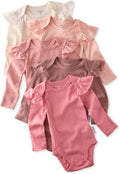 Ashley 5-Pack Long Sleeve Ruffle Shoulder Bodysuits for Baby Girls so