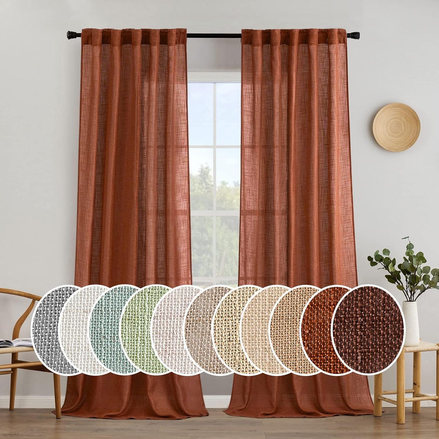 MIULEE Burnt Orange Linen Curtains for Stylish Home Decor