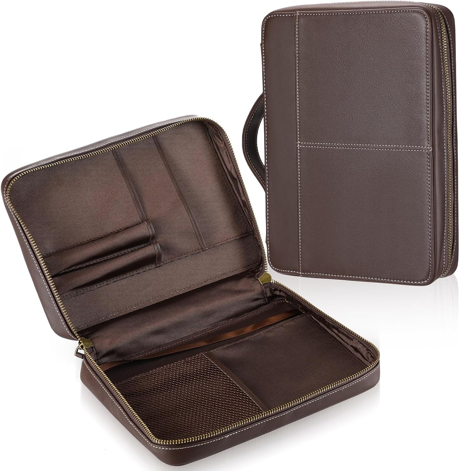Top Grain Leather Bible Cover for Men Women with Zipper Handle