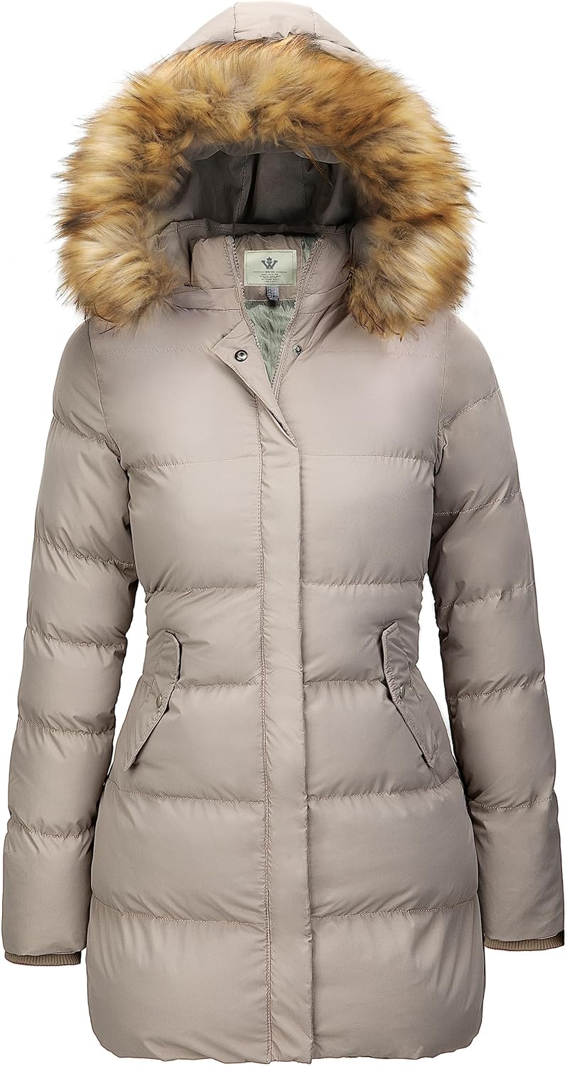 WenVen Women's Winter Thicken Puffer Coat with Faux Fur Hood