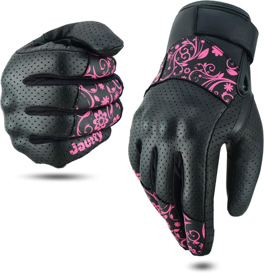 Ladies Leather Motorcycle Gloves with Touchscreen and Grip 2023