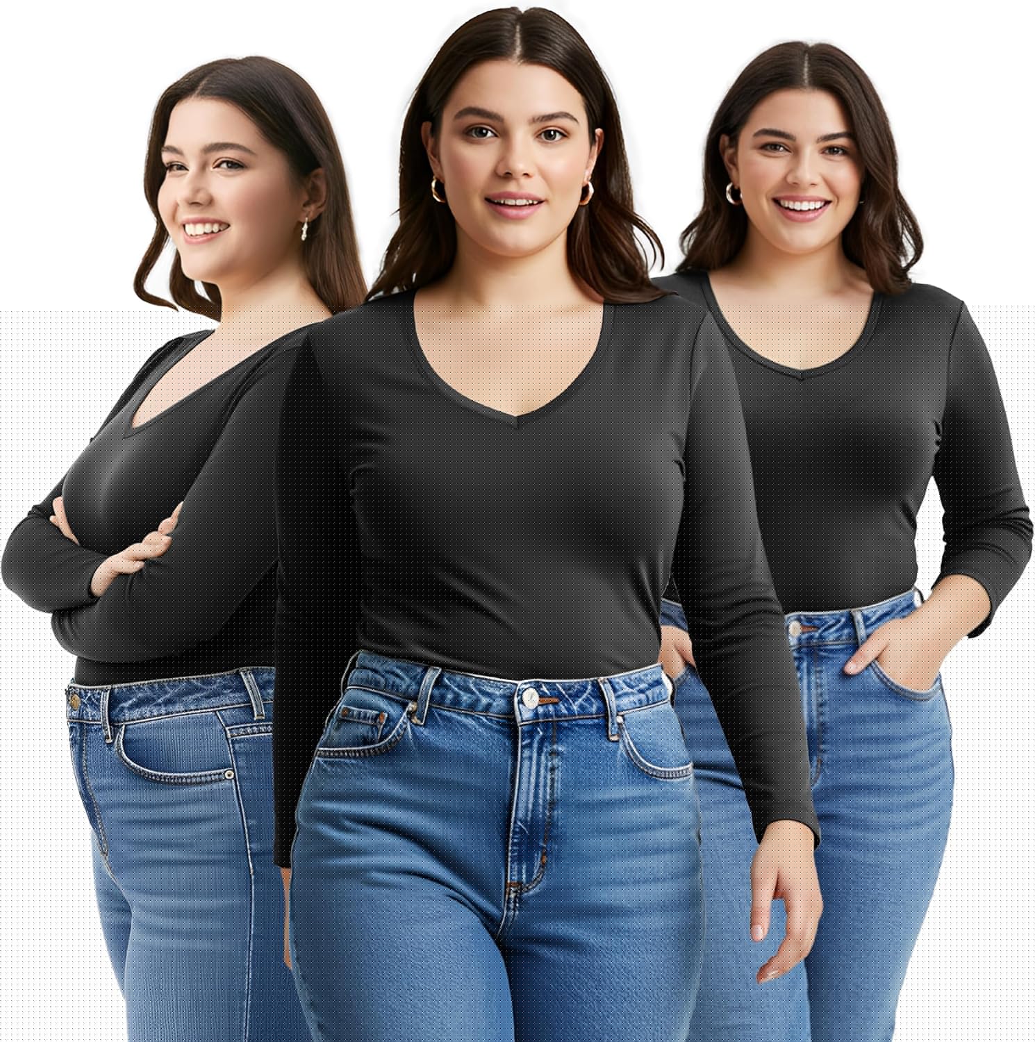 Emmalise Women's Vneck Long Sleeve Tee for Juniors and Plus Sizes