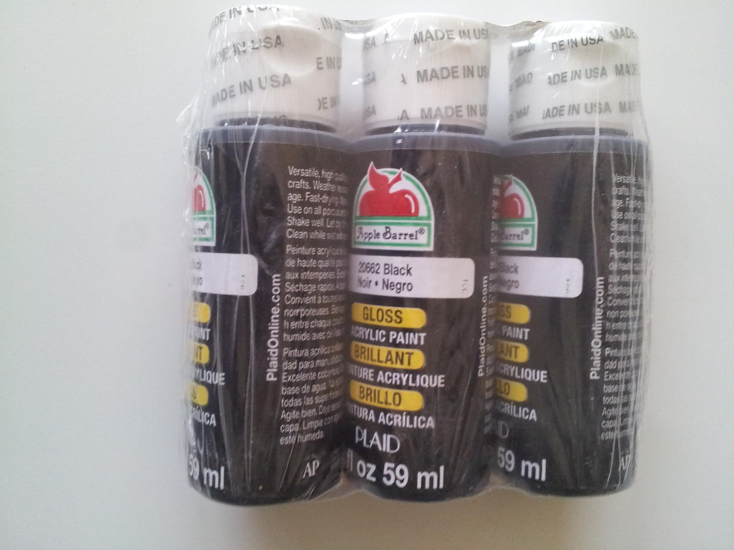 Apple Barrel Gloss Black Acrylic Paint 3-Pack - 2 oz. Each