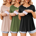 Ekouaer Womens Nursing Tops 3-Pack Short Sleeve - Comfortable Nursing