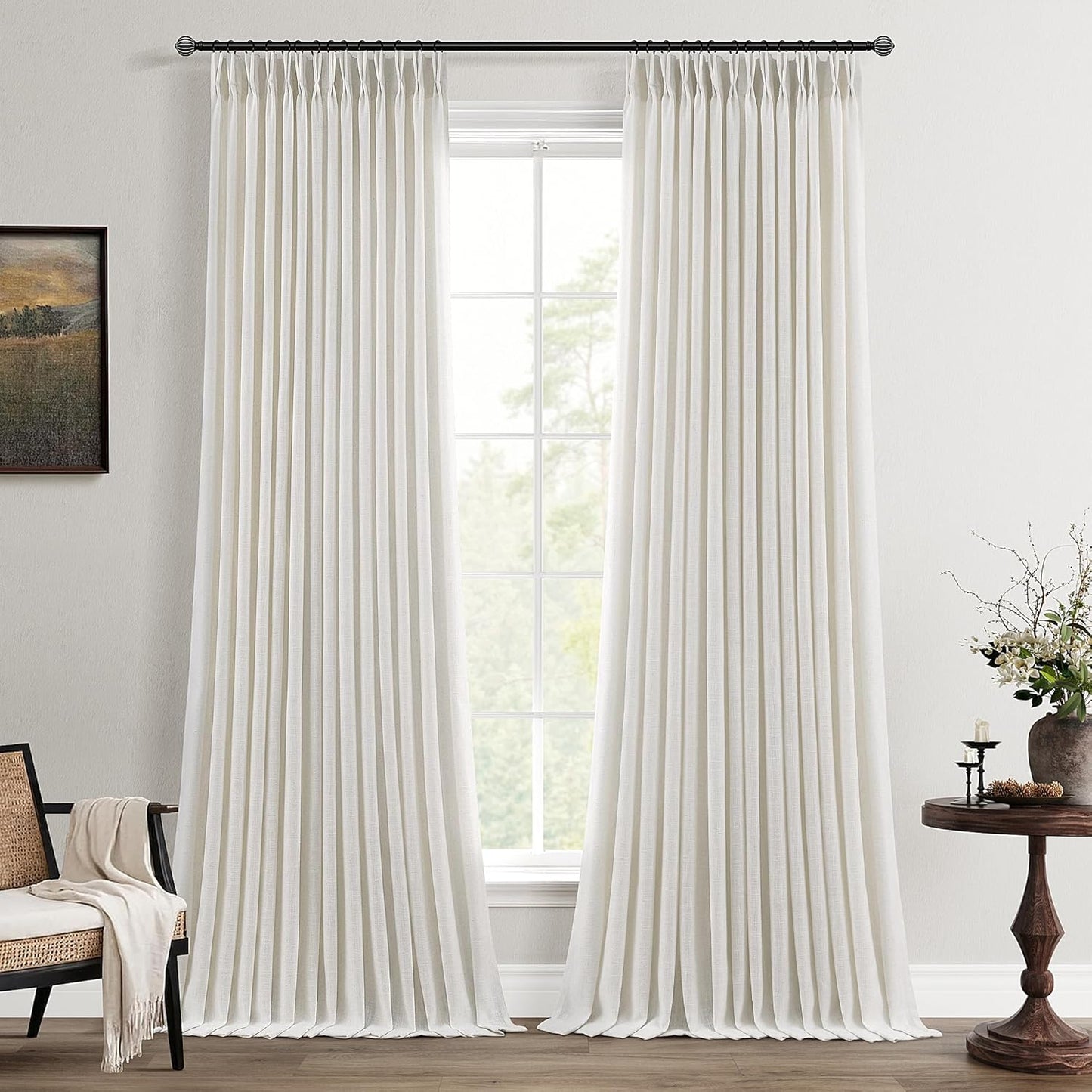 Pleated Linen Curtains 94 Inch Long for Living Room Elegance