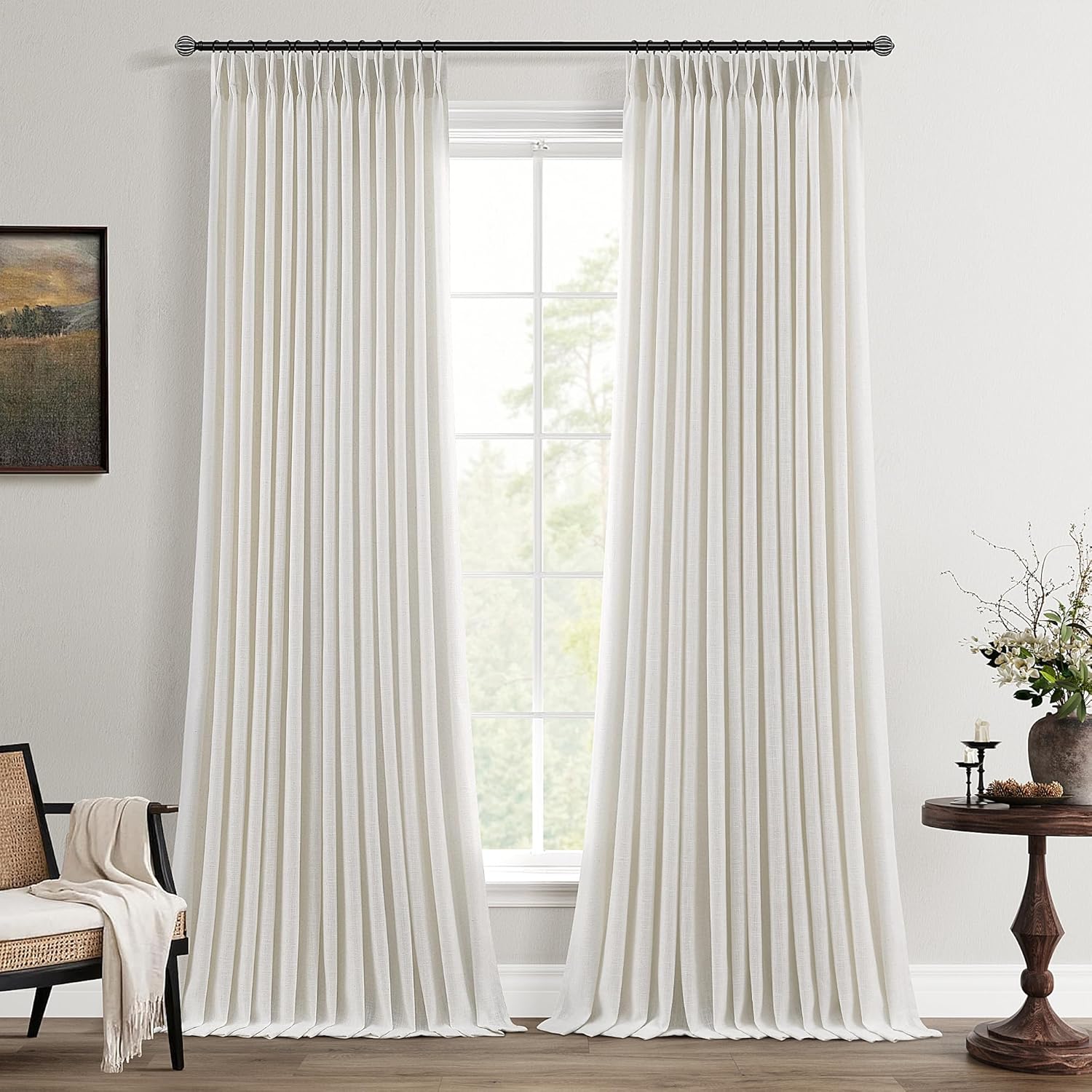 Pleated Linen Curtains 94 Inch Long for Living Room Elegance