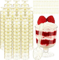 200 Pcs Plastic Dessert Cups with Spoons Goblets - Gold Glitter 6 oz