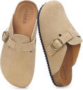Suede Clogs Leather Mules with Cork Footbed - Comfortable Slip On are