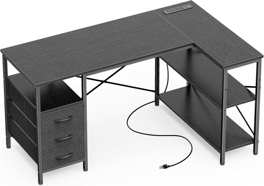 L Shaped Office Desk with Power Outlets for Home Office Use
