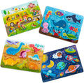 Chunky Puzzle 4 Pack: Bus Sea Space Dino - Toddler Wooden Puzzles