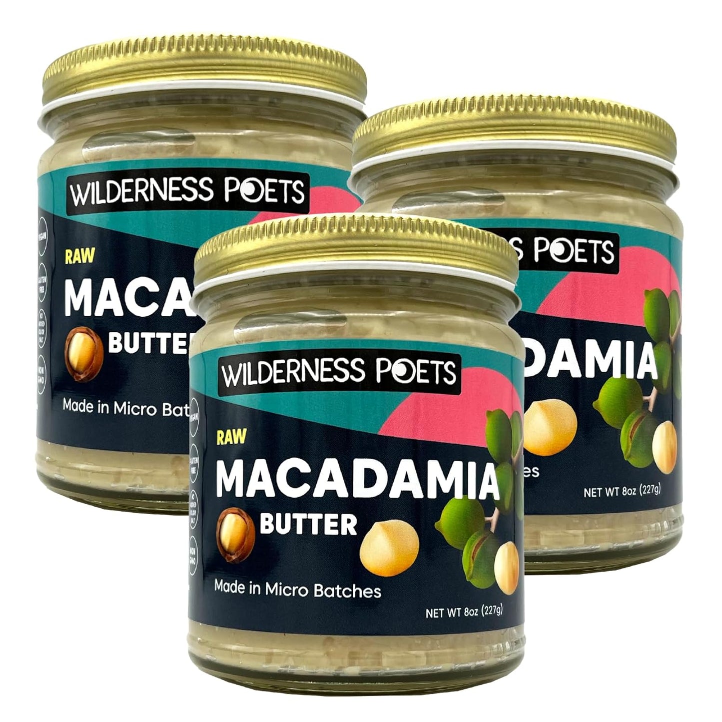 Raw Macadamia Nut Butter - Vegan, No Salt - 3 Pack Jars