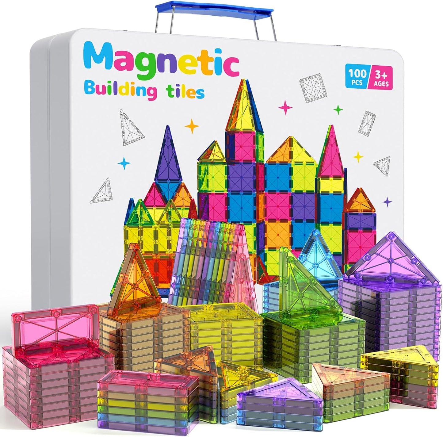 100Pcs Premium Magnetic Tiles Set for Kids Ages 3-8, STEM Fun