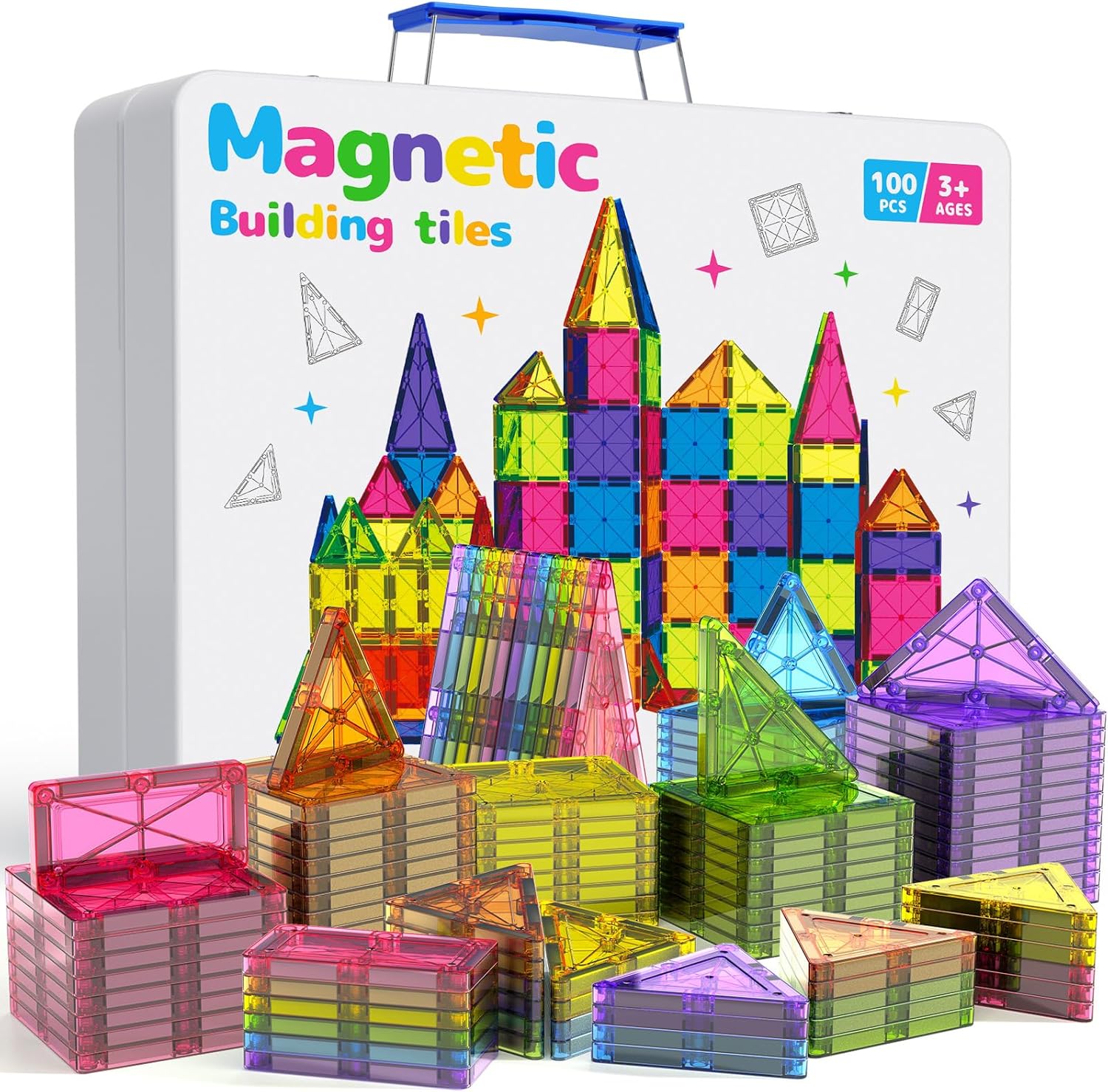 100Pcs Premium Magnetic Tiles Set for Kids Ages 3-8, STEM Fun