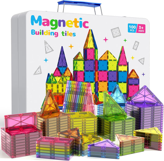 100Pcs Premium Magnetic Tiles Set for Kids Ages 3-8, STEM Fun